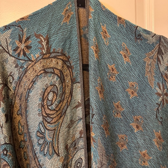 Teal & Brown Paisley Pashmina-Blend Ruana Wrap with Armholes – One Size - Picture 3 of 5